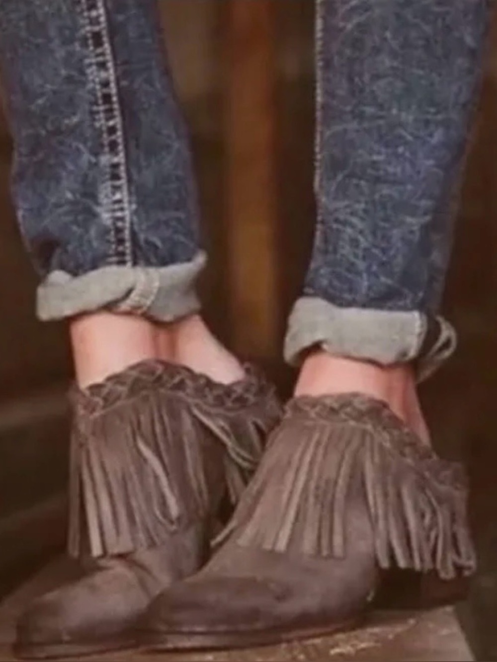 Freebird by Steven | Women’s Taupe Grey Suede Lucy Fringe Ankle Boots Mules Sz 7